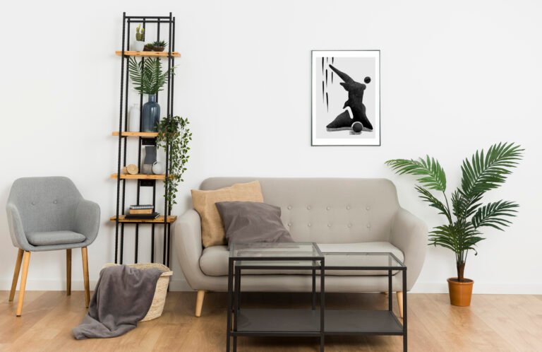 interior design with photoframes couch